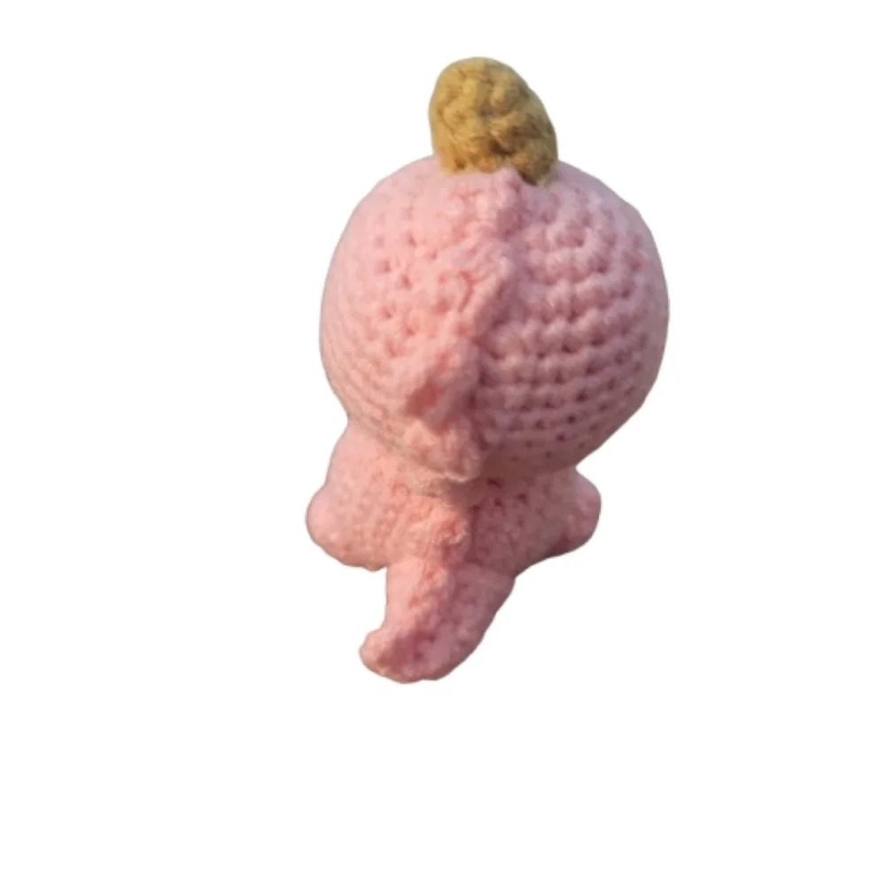 Crochet Dinosaur Plush Pink Brown Horn Emotional Support Dinosaur